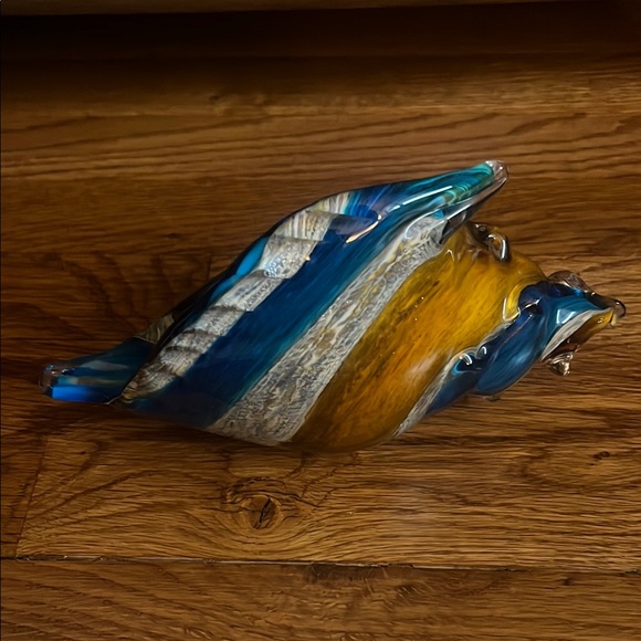 Artisan Glass Conch Shell - Blue and Brown - Picture 2 of 3